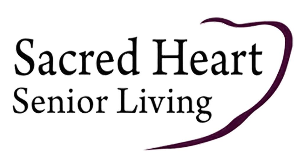 Sacred Heart Senior Living logo, the name, next to a red drawn half heart