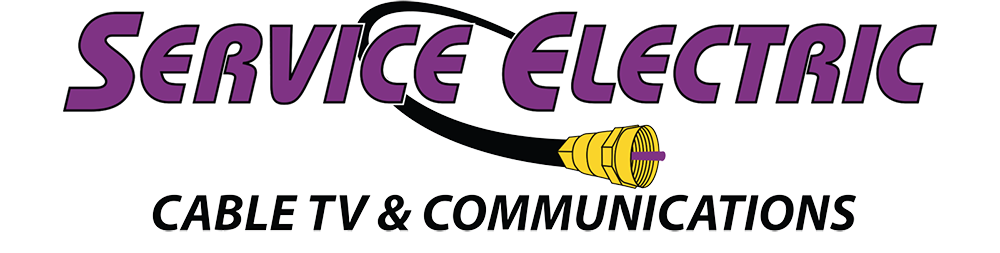 Service Electric logo, the name with a cable line running through it with the words Cable TV & Communications